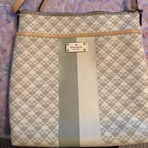 kate spade cream and light gray patterned shoulder bag with tan trim